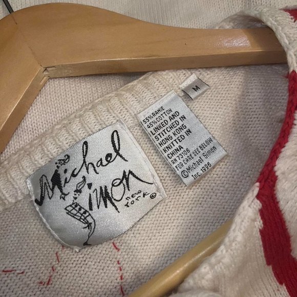 vintage michael simon red and white heart cardigan - Picture 3 of 3